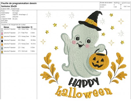 Motif de broderie machine  fantôme d' halloween