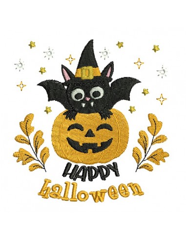 Motif de broderie machine  chauve souris d' halloween