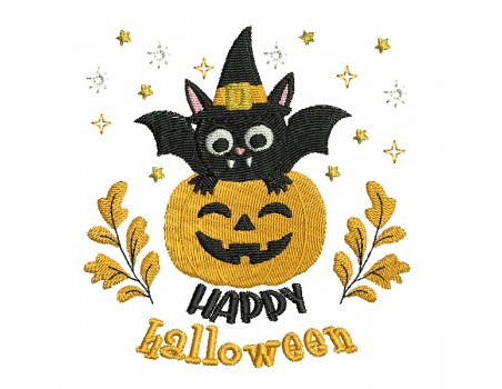 Motif de broderie machine  chauve souris d' halloween