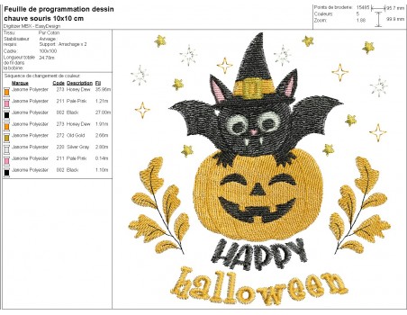 Motif de broderie machine  chauve souris d' halloween