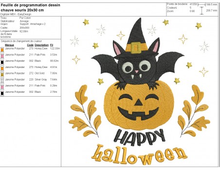 machine embroidery  design Halloween bat