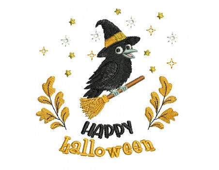 Motif de broderie machine  corbeau d' halloween