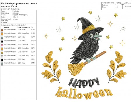 Motif de broderie machine  corbeau d' halloween