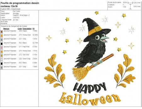 Motif de broderie machine  corbeau d' halloween