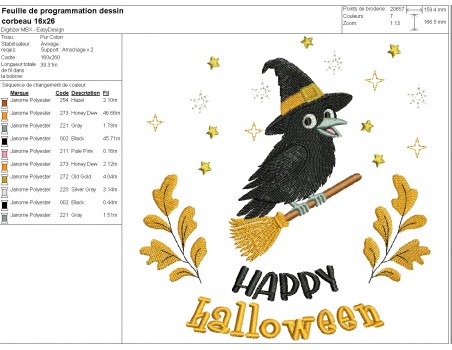 Motif de broderie machine  corbeau d' halloween