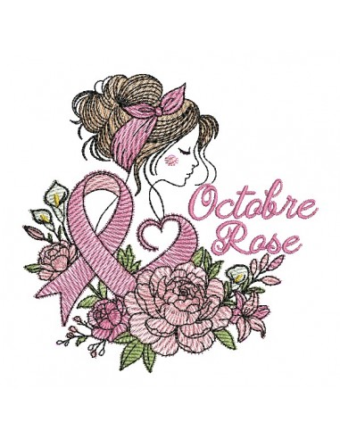 machine  embroidery design  free woman flower october pink ribbon