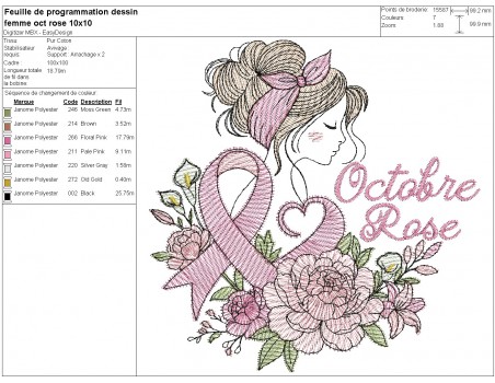 machine  embroidery design  free woman flower october pink ribbon