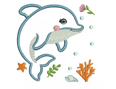 machine embroidery design applique dolphin