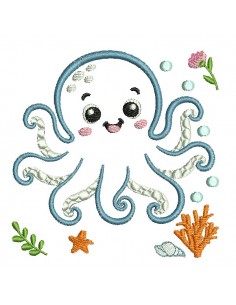 Motif de broderie machine pieuvre  en appliqué