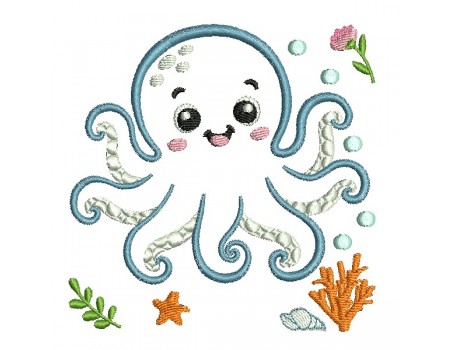 Motif de broderie machine pieuvre  en appliqué