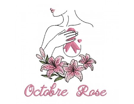 Motif de broderie machine femme lys ruban Octobre Rose