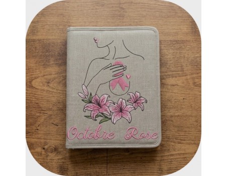 Motif de broderie machine femme lys ruban Octobre Rose