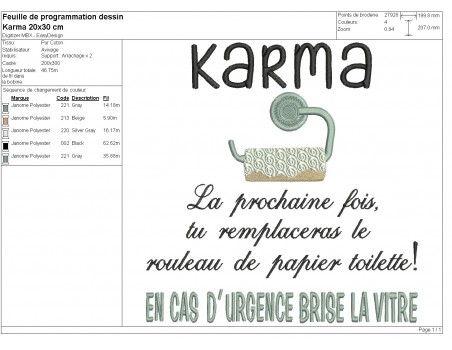 machine embroidery design karma toilet paper