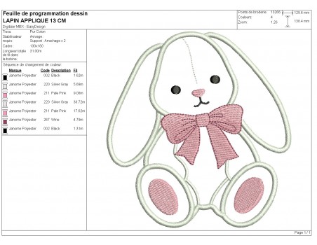 machine embroidery design applique rabbit