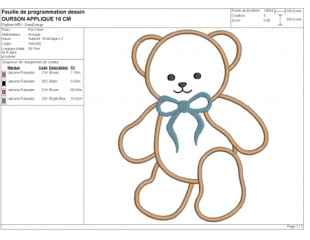 machine embroidery design applique bear