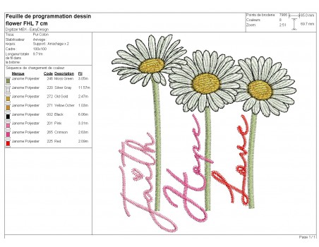 machine embroidery design  daisy trio