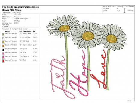 machine embroidery design  daisy trio