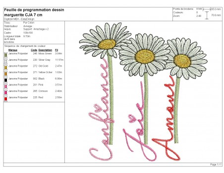 Motif de broderie machine trio de marguerites