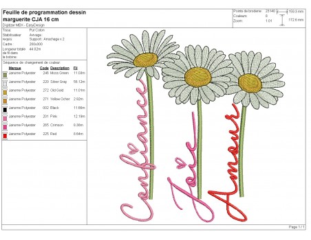Motif de broderie machine trio de marguerites
