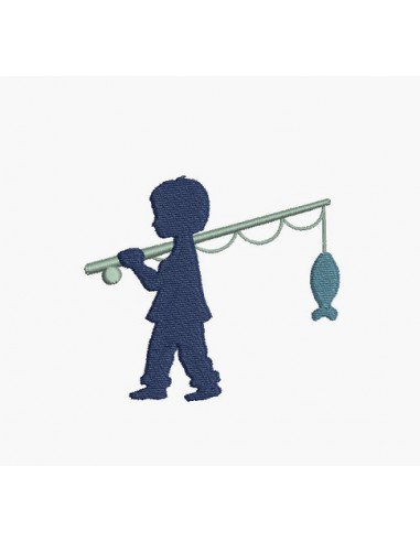 Motif de broderie machine silhouette garçon pêcheur
