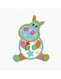 Motif de broderie machine hippopotame appliqué
