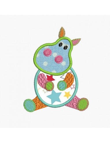 Motif de broderie machine hippopotame appliqué