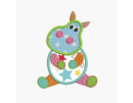 Motif de broderie machine hippopotame appliqué