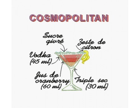 Motif de broderie machine cocktail cosmopolitan