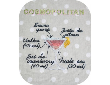 Motif de broderie machine cocktail cosmopolitan