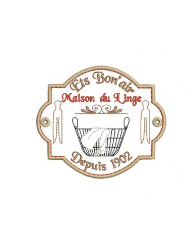 Motif de broderie machine plaque publicitaire corbeille linge