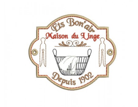 Motif de broderie machine plaque publicitaire corbeille linge