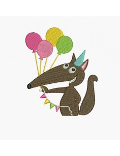 Motif de broderie machine loup d'anniversaire