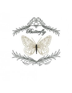 Motif de broderie machine papillon dans son encadrement 