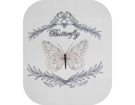 Motif de broderie machine papillon dans son encadrement 