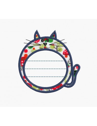 Motif de broderie machine étiquette chat personnalisable en appliqué