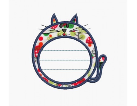 Motif de broderie machine étiquette chat personnalisable en appliqué