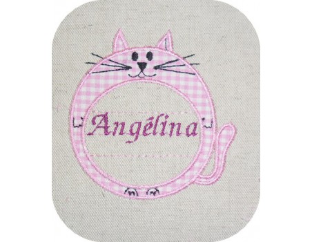 Motif de broderie machine étiquette chat personnalisable en appliqué