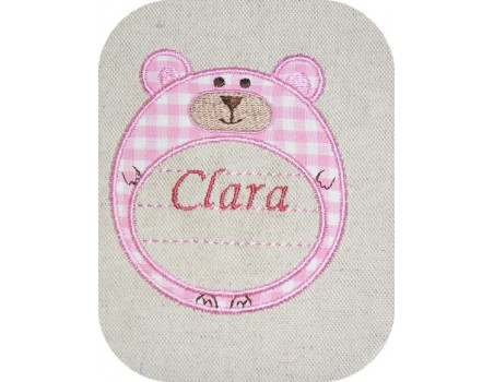 Instant download machine embroidery applique bear label customizable