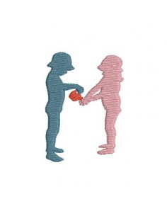 Motif de broderie machine silhouette d'enfants à la plage