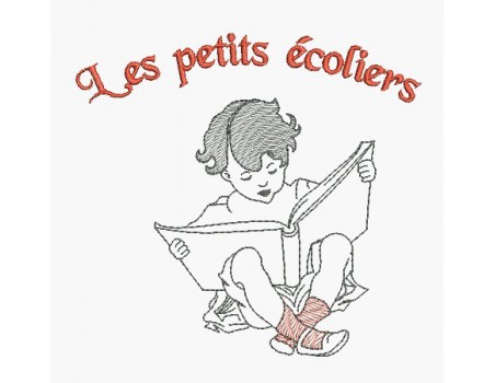 Motif de broderie machine petit écolier avec son livre