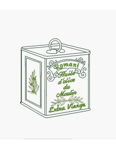 Motif de broderie machine flacon huile d'olive