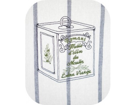 Motif de broderie machine flacon huile d'olive