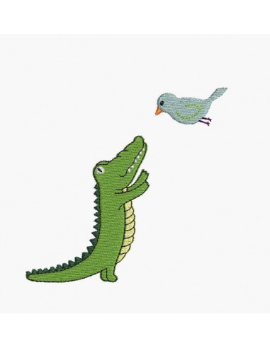 Motif de broderie machine crocodile et l'oiseau