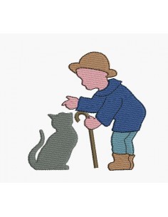 Motif de broderie machine garçon et le chat