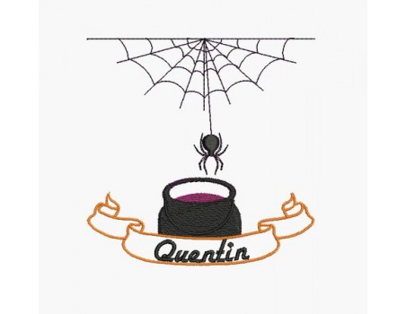 Motif de broderie machine araignée et chaudron d'halloween personnalisable