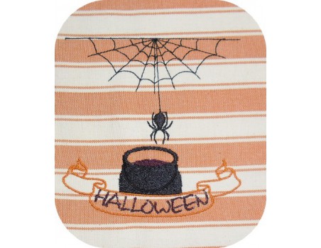 Motif de broderie machine araignée et chaudron d'halloween personnalisable