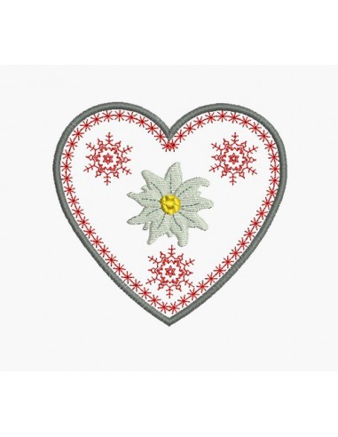 Motif de broderie machine coeur edelweiss