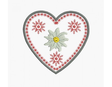 Motif de broderie machine coeur edelweiss