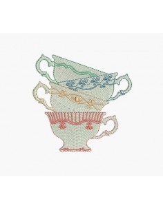 Motif de broderie machine tasses porcelaine