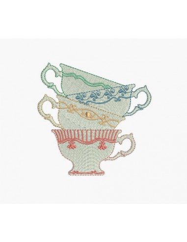 machine embroidery decorated porcelain cups